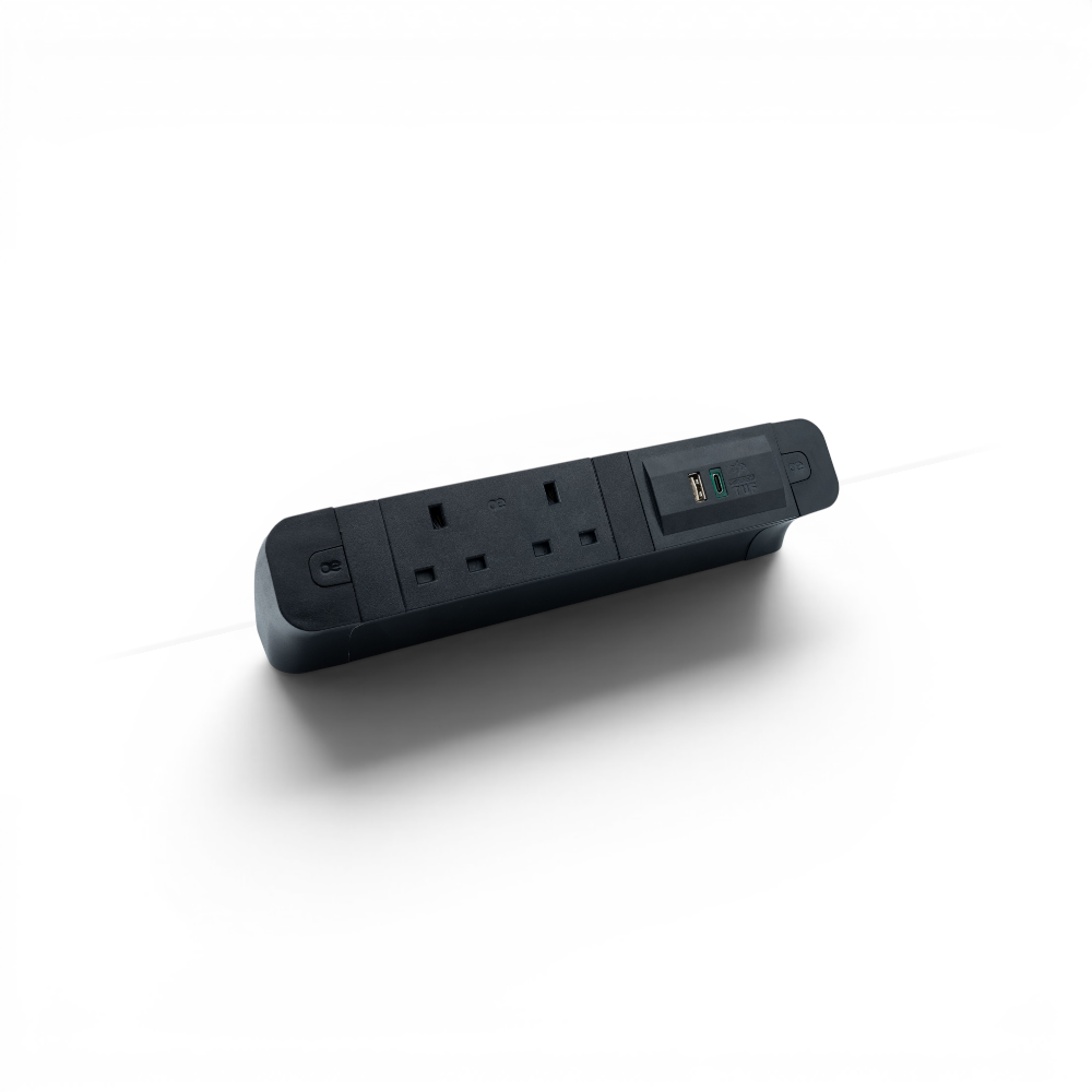 PACE Socket Unit 2Way 230V (1X UK2G, 1X TUF A+C 65W) Black
