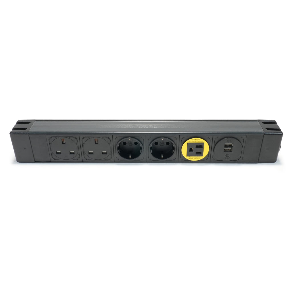 Powerbox Socket Unit 6Way 230V (2X UK, 2X DE, 1X US, 1X TUF A+A) True1 Panel Mount In/Out