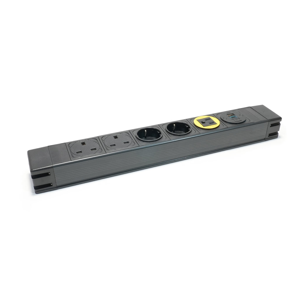 Powerbox Socket Unit 6Way 230V (2X UK, 2X DE, 1X US, 1X TUF A+C) True1 Panel Mount In/Out