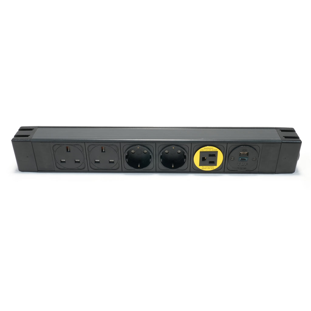 Powerbox Socket Unit 6Way 230V (2X UK, 2X DE, 1X US, 1X TUF A+C) True1 Panel Mount In/Out