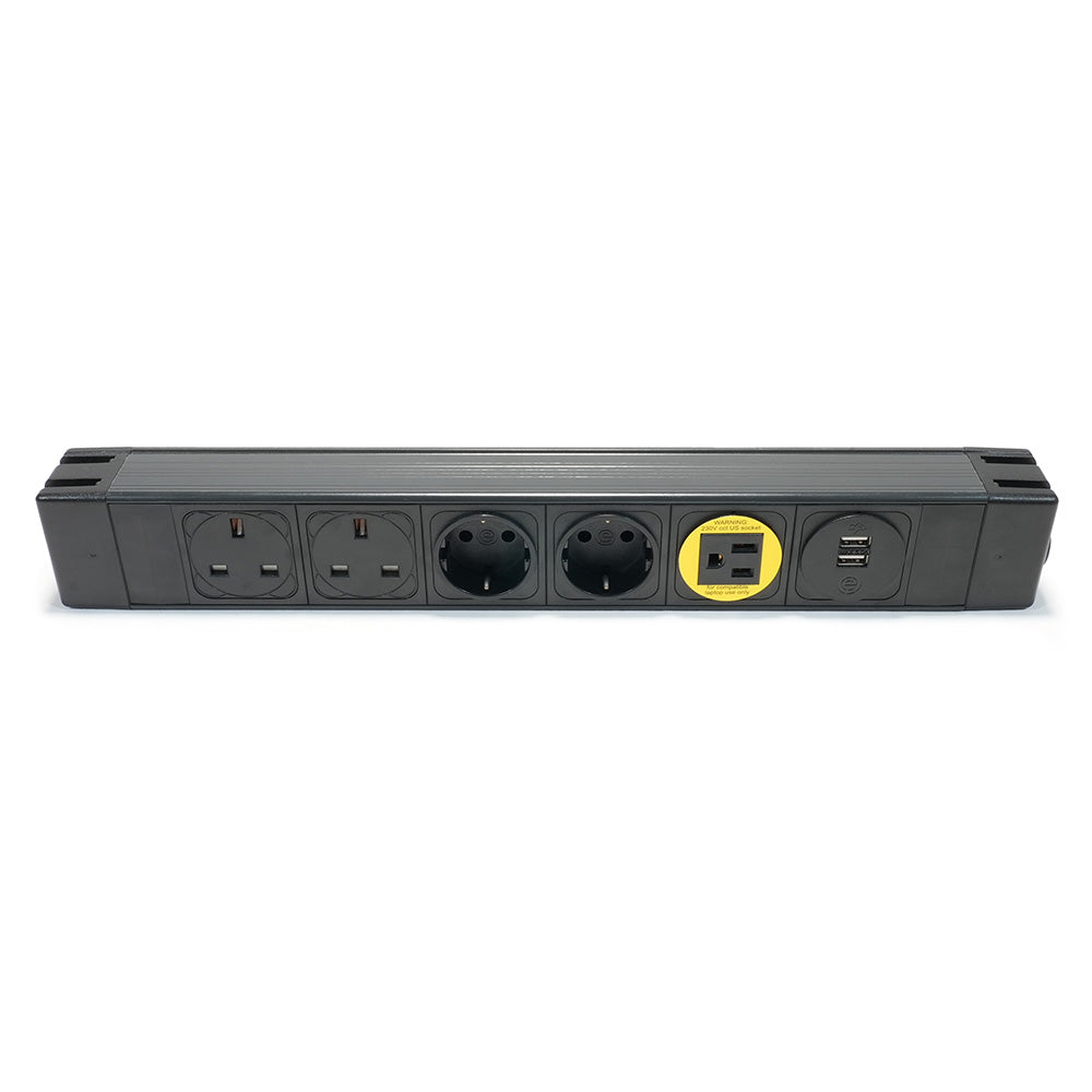 POWERBOX Socket Unit 6Way 230V (2X UK, 2X DE, 1X US, 1X TUF A+A 12W)