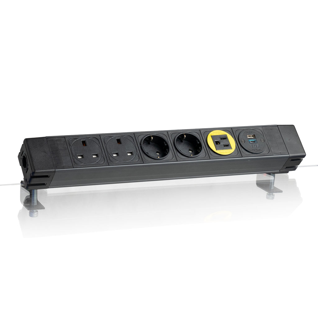 POWERBOX Socket Unit 6Way 230V (2X UK, 2X DE, 1X US, 1X TUF A+C 25W)