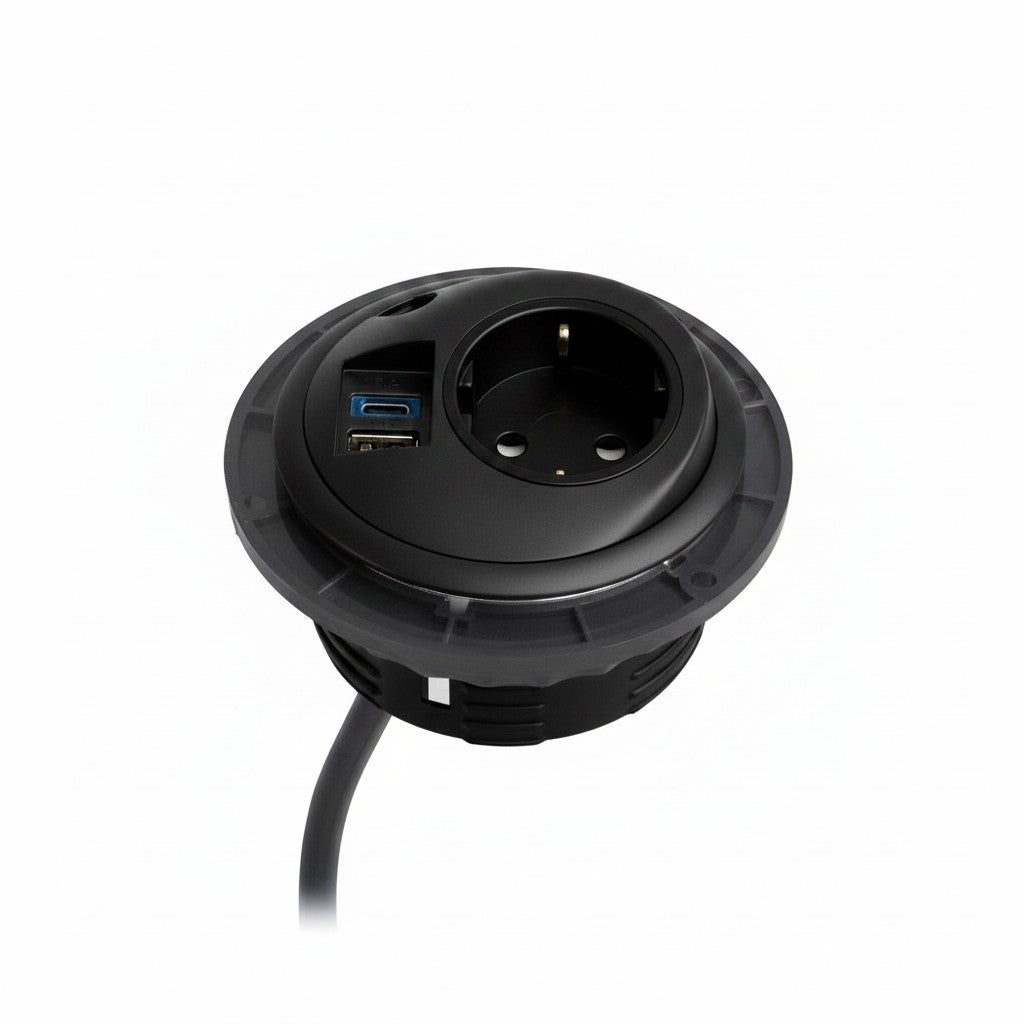 PIXELTUF Socket Unit 230V (1X DE, 1X TUF A+C 25W, C/W Pullthru) Black