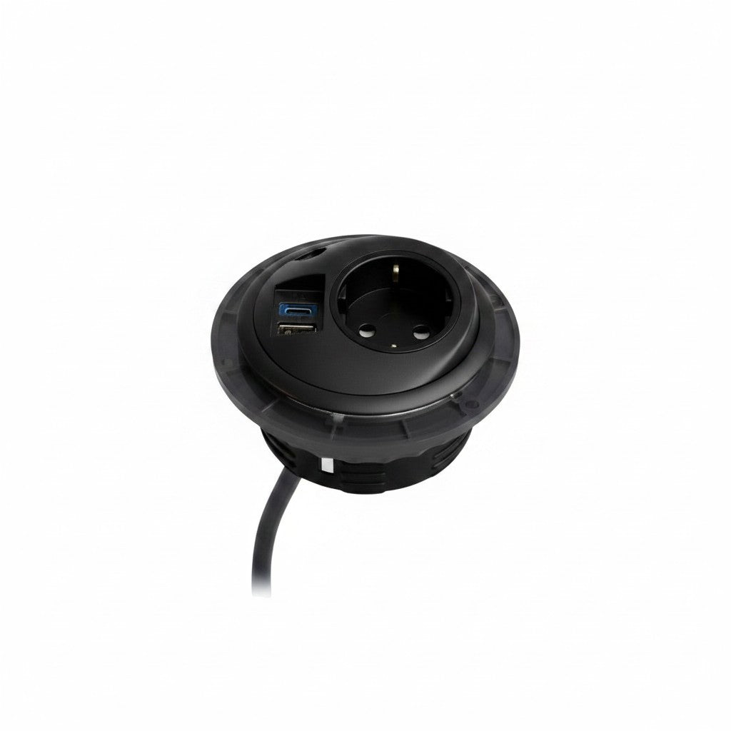 PIXELTUF Socket Unit 230V (1X DE, 1X TUF A+C 25W, C/W Pullthru) Black