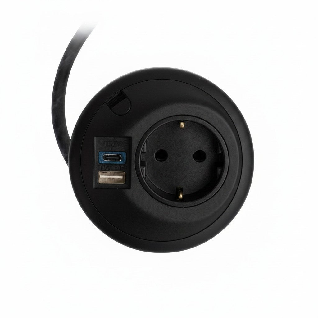 PIXELTUF Socket Unit 230V (1X DE, 1X TUF A+C 25W, C/W Pullthru) Black