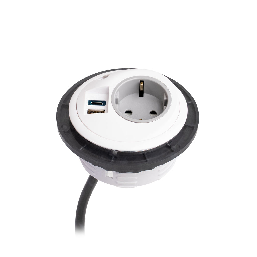 PIXELTUF Socket Unit 230V (1X DE, 1X TUF A+C 25W, C/W Pullthru) White