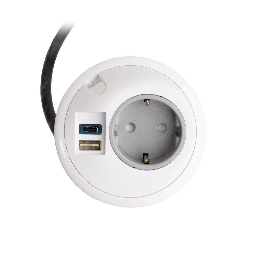 PIXELTUF Socket Unit 230V (1X DE, 1X TUF A+C 25W, C/W Pullthru) White