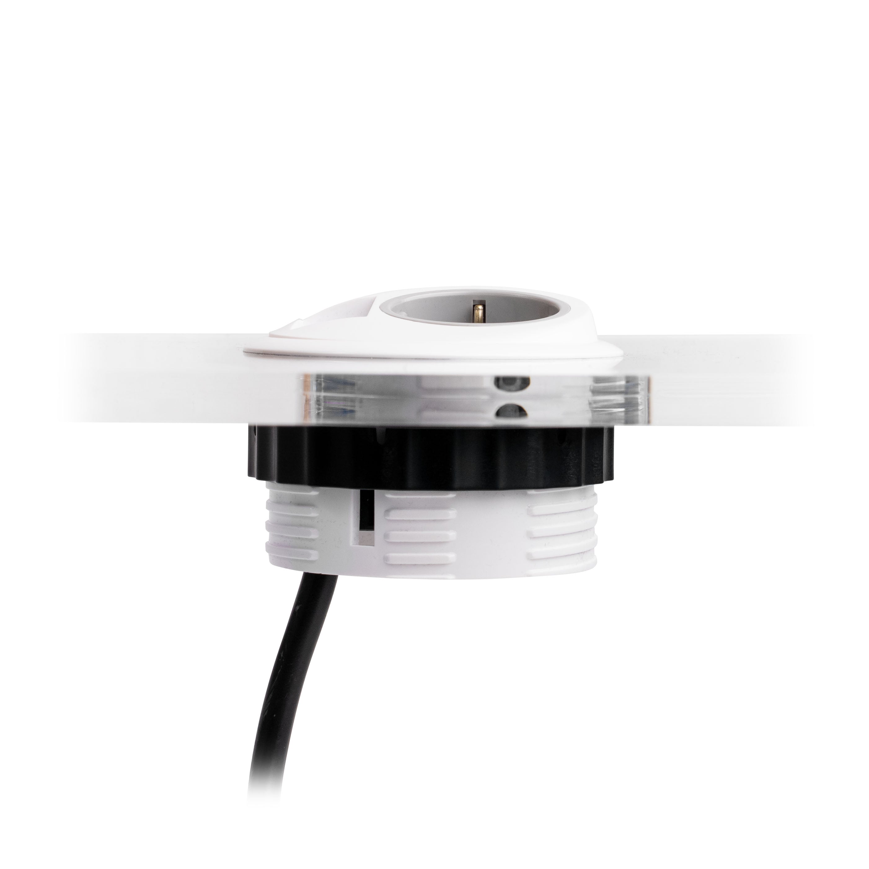 EOL Pixeltuf Socket Unit 230V (1x DE, 1x TUF A+C 25W, C/W Pullthru) White 800Mm GST18