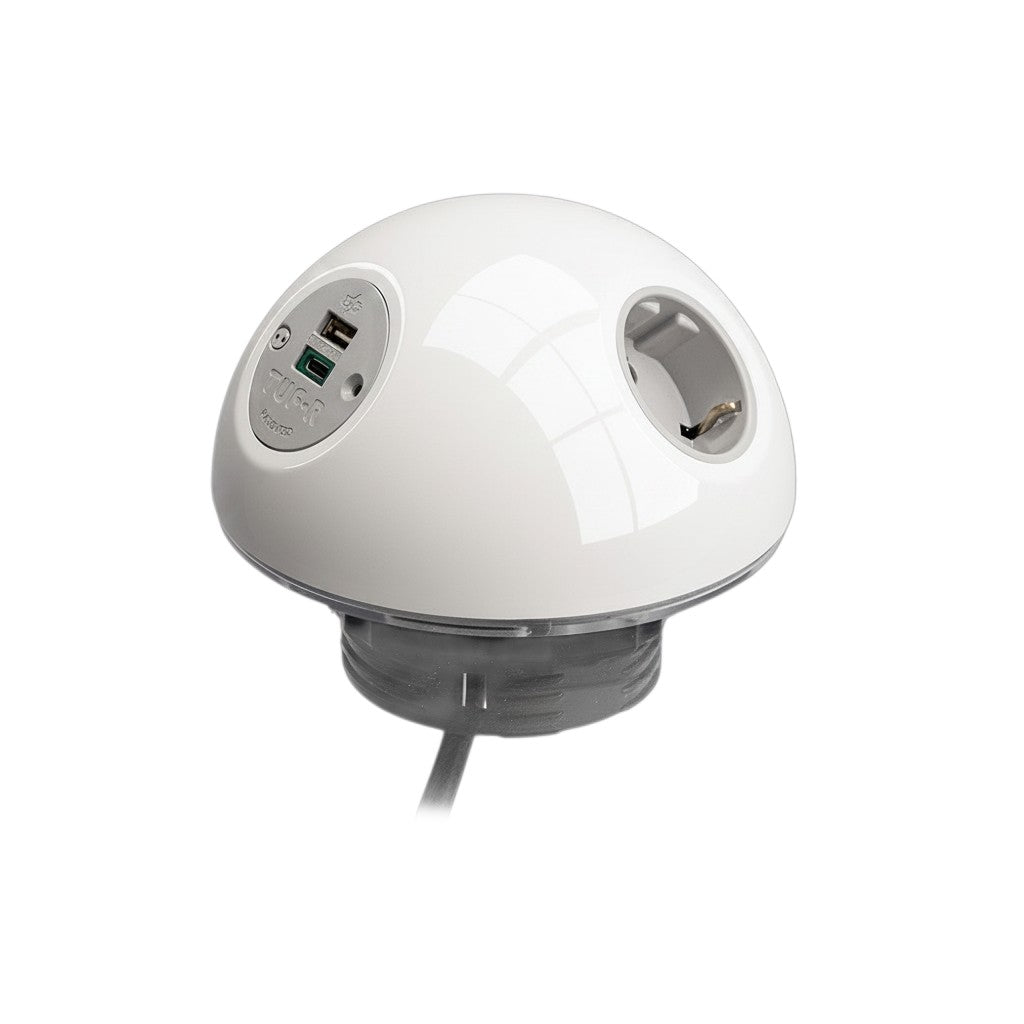 PLUTO Socket Unit 230V (2X DE, 1X TUF A+C 25W) Base Entry White Gloss