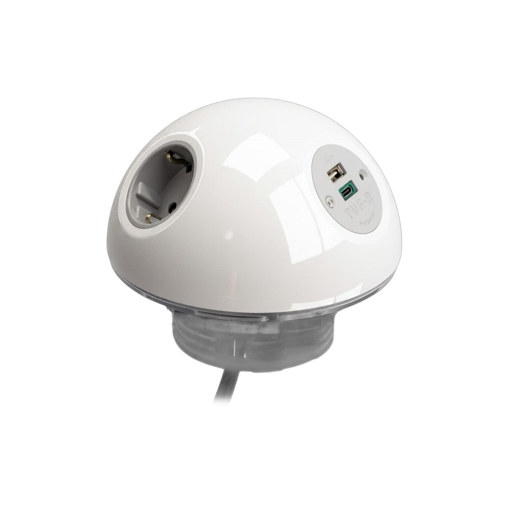 PLUTO Socket Unit 230V (2X DE, 1X TUF A+C 25W) Base Entry White Gloss