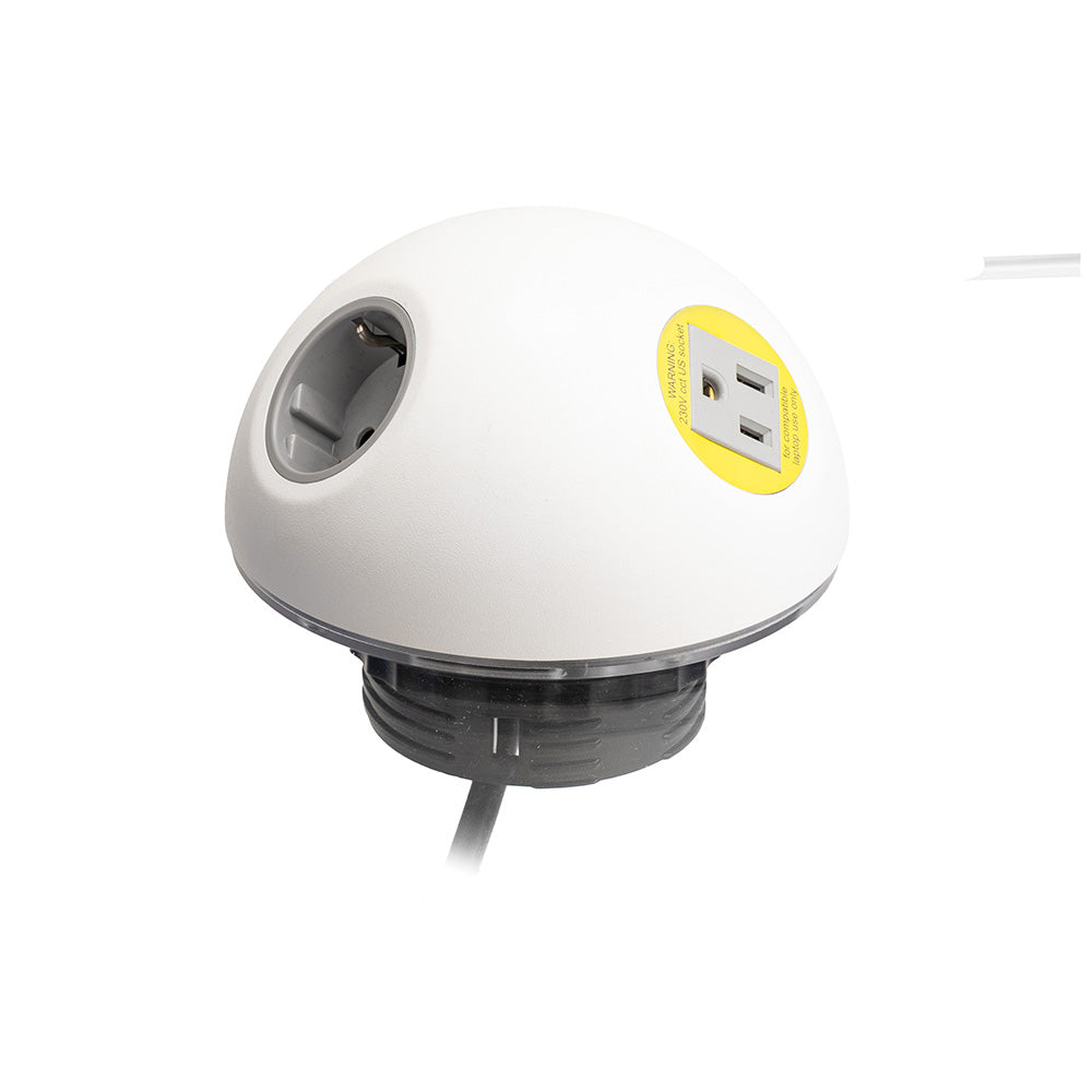PLUTO Socket Unit 230V (1X DE, 1X US, 1X TUF A+C 25W) Base Entry White