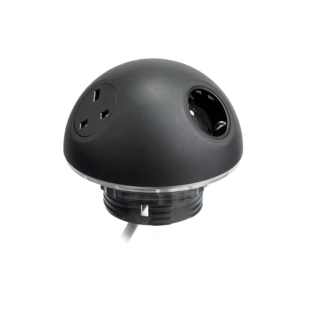 PLUTO Socket Unit 230V (1X UK, 1X DE, 1X TUF A+C 25W) Base Entry Black