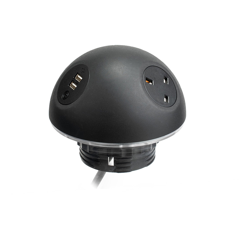 PLUTO Socket Unit 230V (1X UK, 1X DE, 1X TUF A+C 25W) Base Entry Black