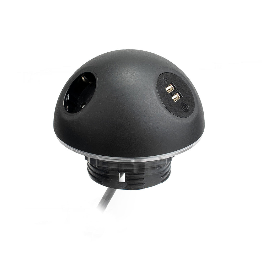 PLUTO Socket Unit 230V (1X UK, 1X DE, 1X TUF A+C 25W) Base Entry Black