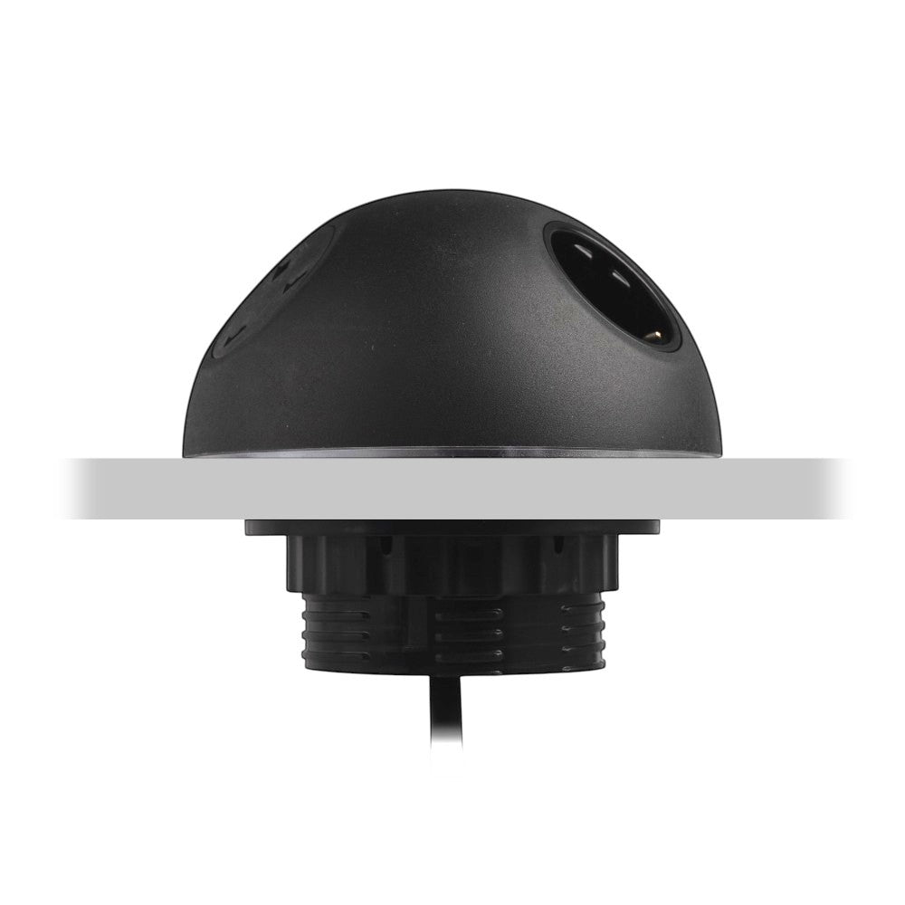 PLUTO Socket Unit 230V (1X UK, 1X DE, 1X TUF A+C 25W) Base Entry Black