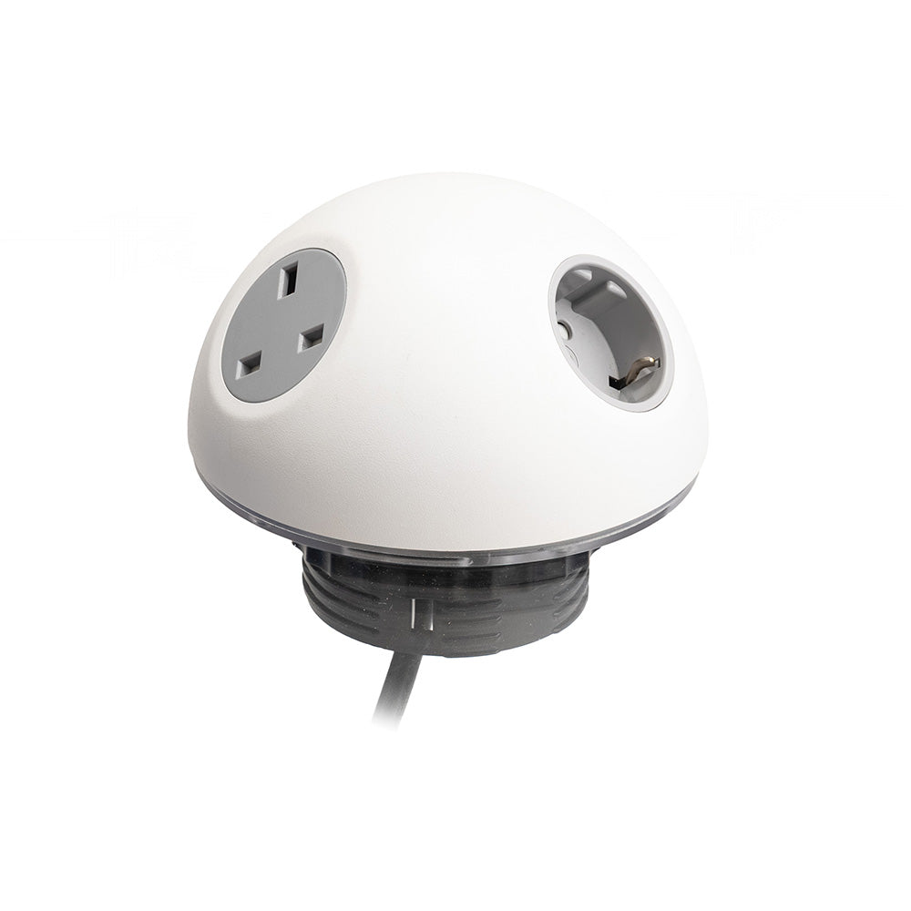 PLUTO Socket Unit 230V (1X UK, 1X DE, 1X TUF A+C 25W) Base Entry White
