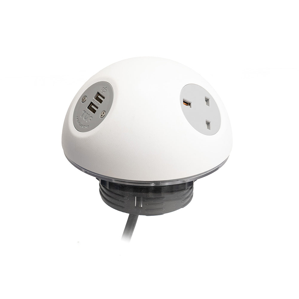 PLUTO Socket Unit 230V (1X UK, 1X DE, 1X TUF A+C 25W) Base Entry White