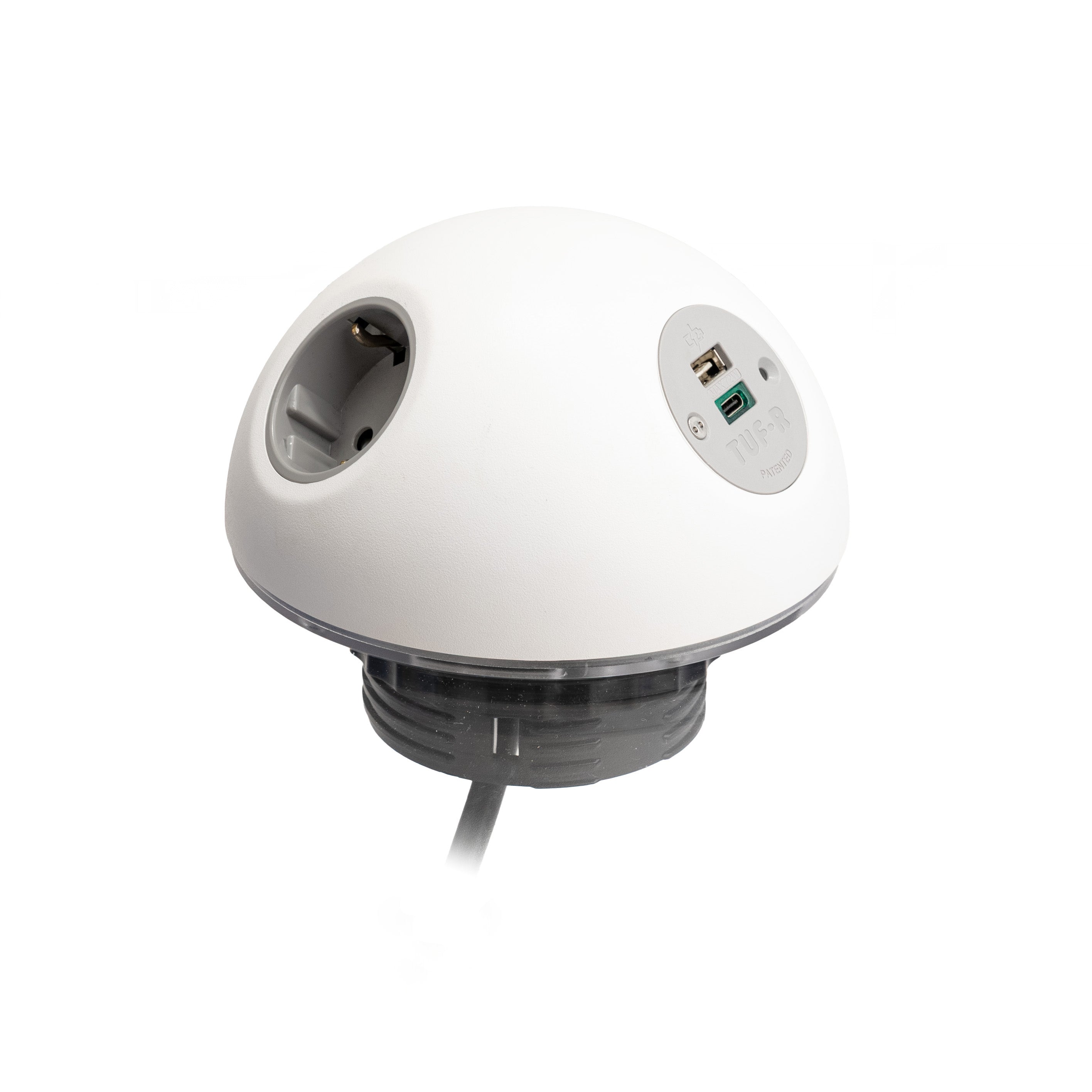 PLUTO Socket Unit 230V (1X UK, 1X DE, 1X TUF A+C 25W) Base Entry White