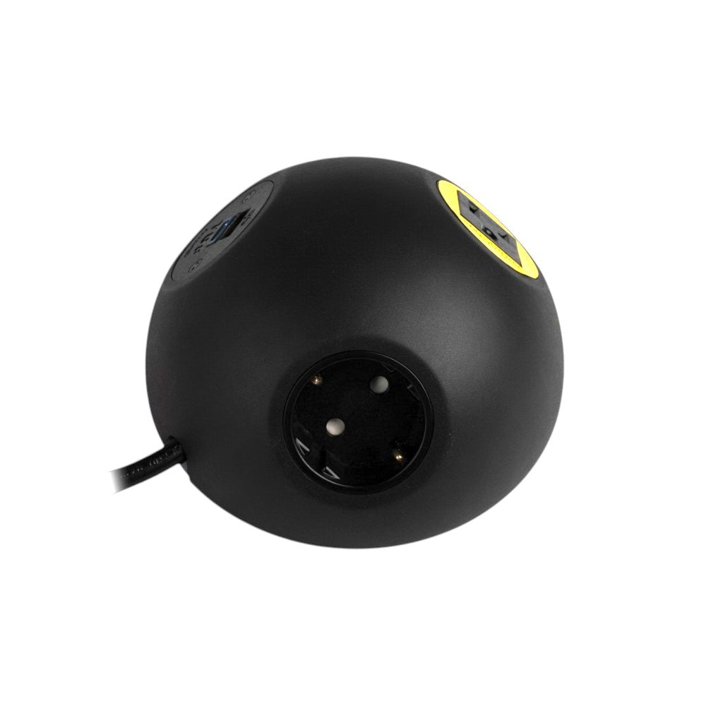 PLUTO Socket Unit 230V (1X DE, 1X US, 1X TUF A+C 25W) Side Entry Black