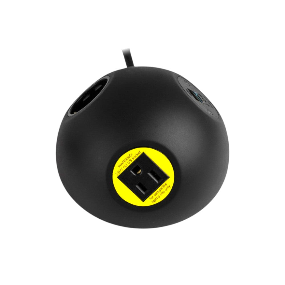 PLUTO Socket Unit 230V (1X DE, 1X US, 1X TUF A+C 25W) Side Entry Black