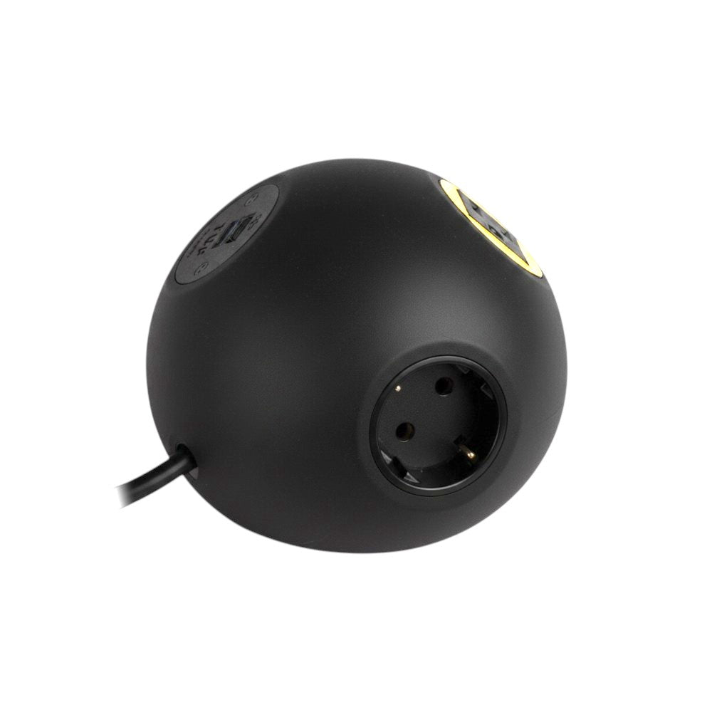 PLUTO Socket Unit 230V (1X DE, 1X US, 1X TUF A+C 25W) Side Entry Black