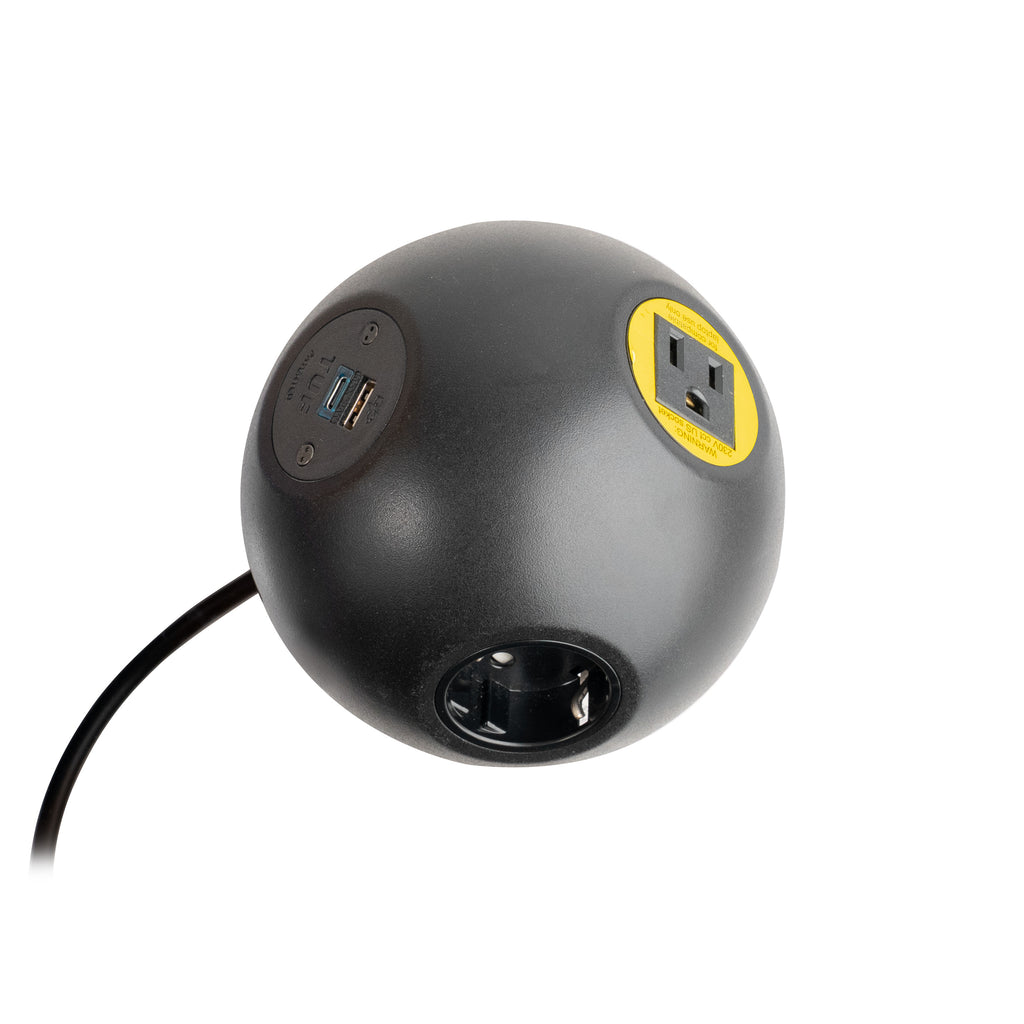 PLUTO Socket Unit 230V (1X DE, 1X US, 1X TUF A+C 25W) Side Entry Black