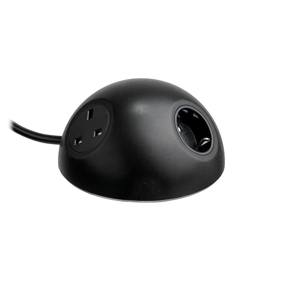 PLUTO Socket Unit 230V (1X UK, 1X DE, 1X TUF A+C 25W) Side Entry Black