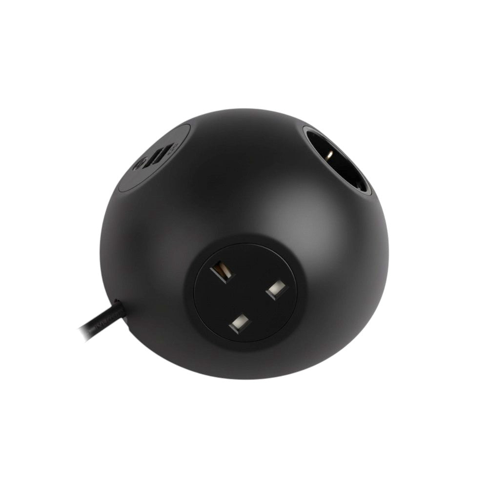 PLUTO Socket Unit 230V (1X UK, 1X DE, 1X TUF A+C 25W) Side Entry Black