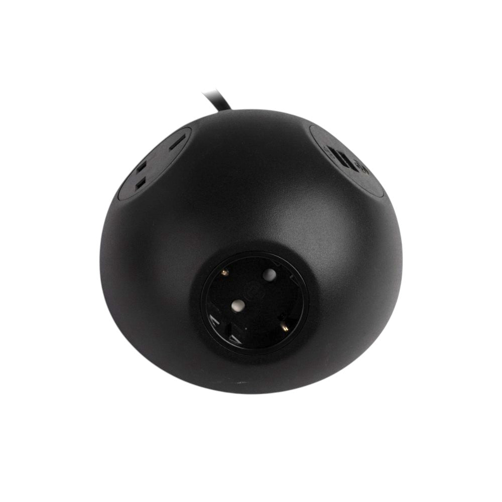 PLUTO Socket Unit 230V (1X UK, 1X DE, 1X TUF A+C 25W) Side Entry Black