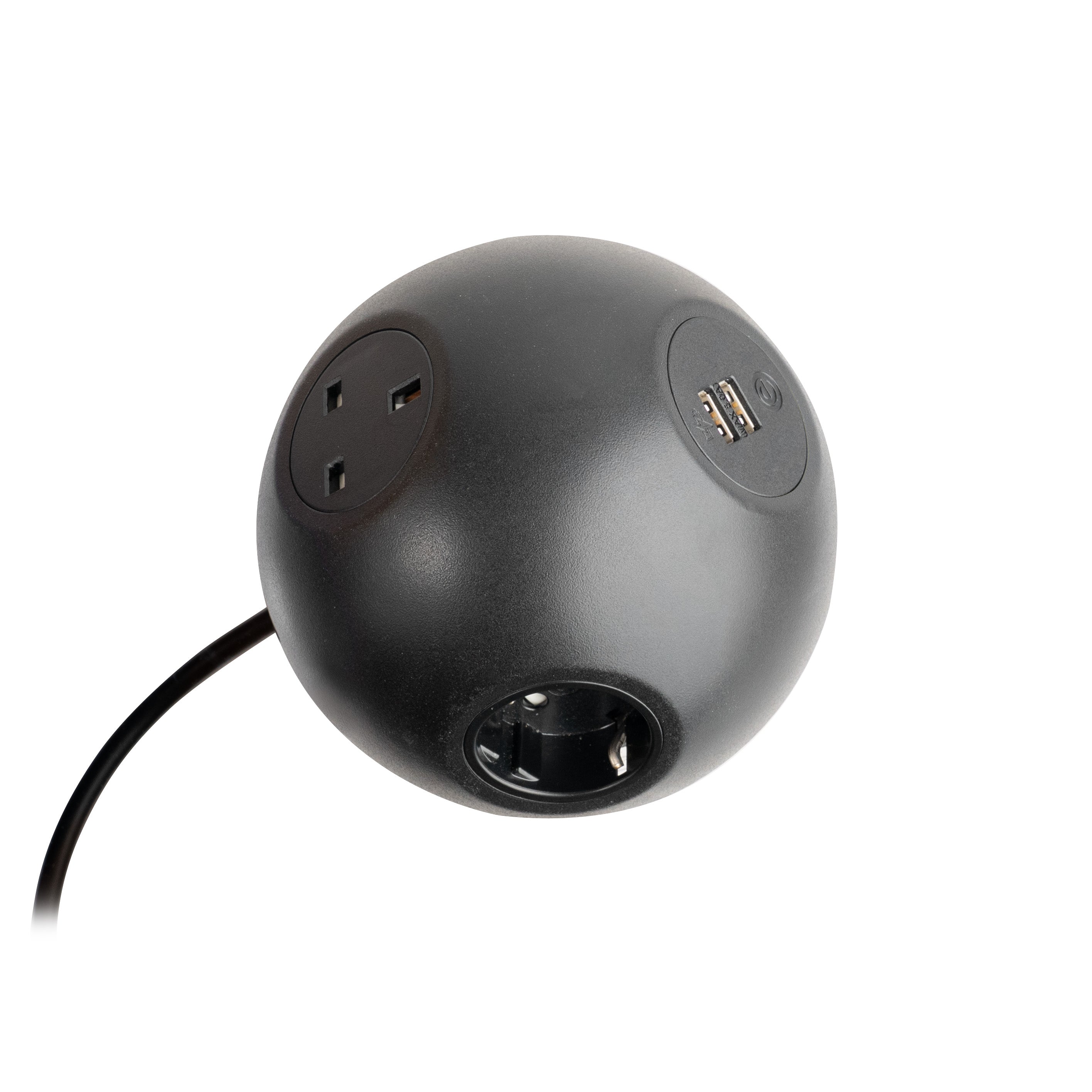 PLUTO Socket Unit 230V (1X UK, 1X DE, 1X TUF A+C 25W) Side Entry Black