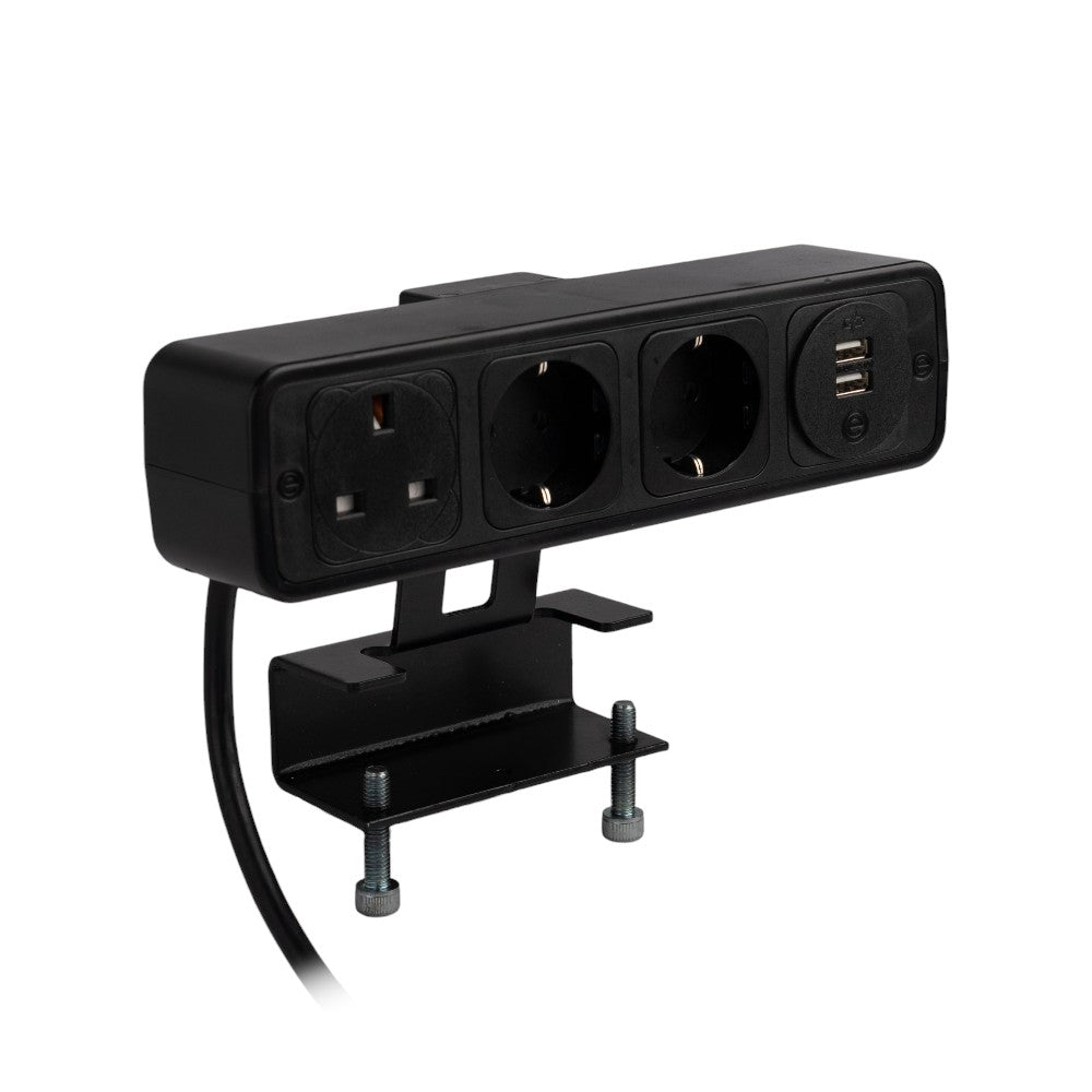 PULSE Socket Unit 4Way 230V (1X UK, 2X DE, 1X TUF A+C 25W) Black