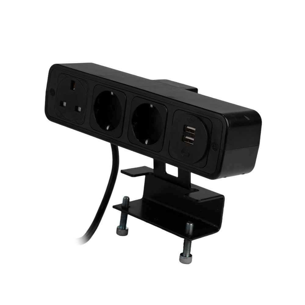 PULSE Socket Unit 4Way 230V (1X UK, 2X DE, 1X TUF A+C 25W) Black