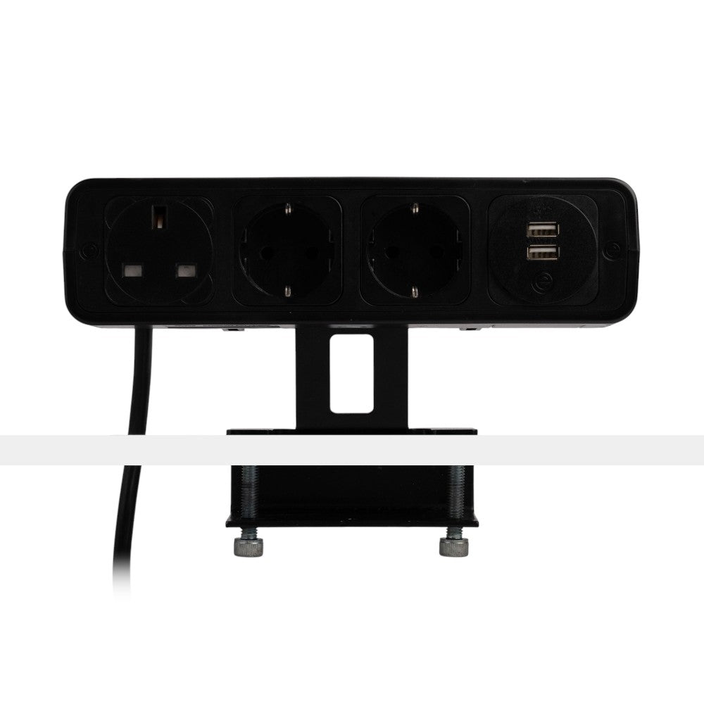 PULSE Socket Unit 4Way 230V (1X UK, 2X DE, 1X TUF A+C 25W) Black